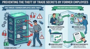 Diagram showing methods to protect trade secrets against theft by former staff.