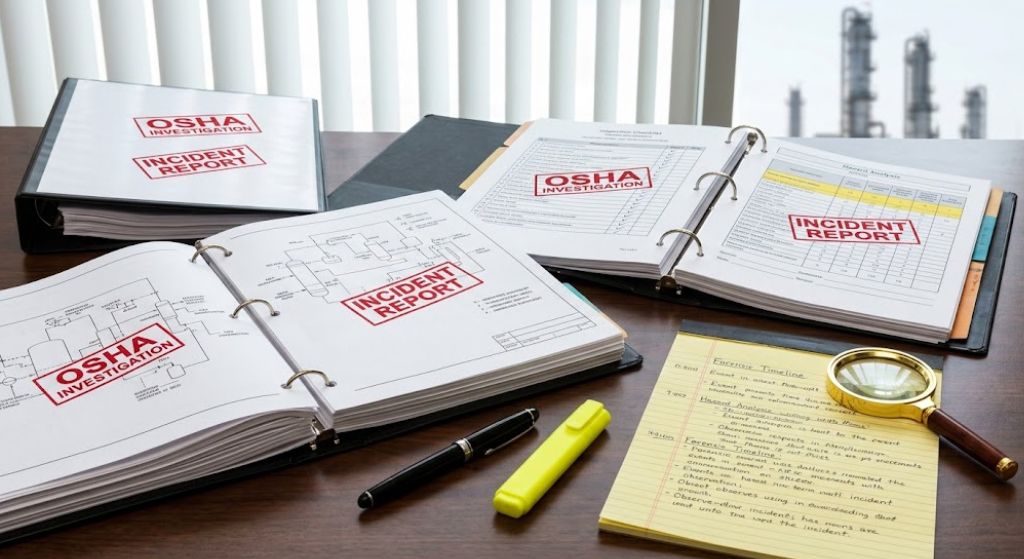 Process safety documents generated by an OSHA refinery investigation after a plant incident