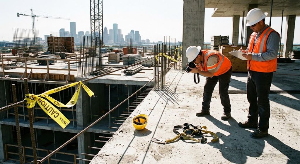 Unprotected leading edge on a Houston jobsite after a construction fall accident Texas investigation