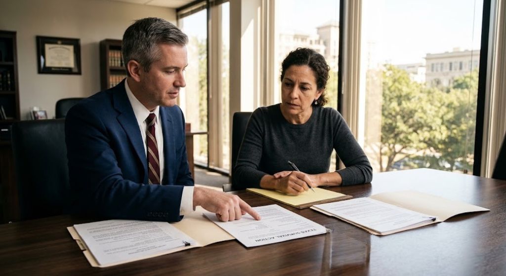 Attorney explaining a survival action in Texas to the estate representative of a deceased client