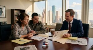 Family meeting a Houston attorney to decide what to do after a refinery explosion